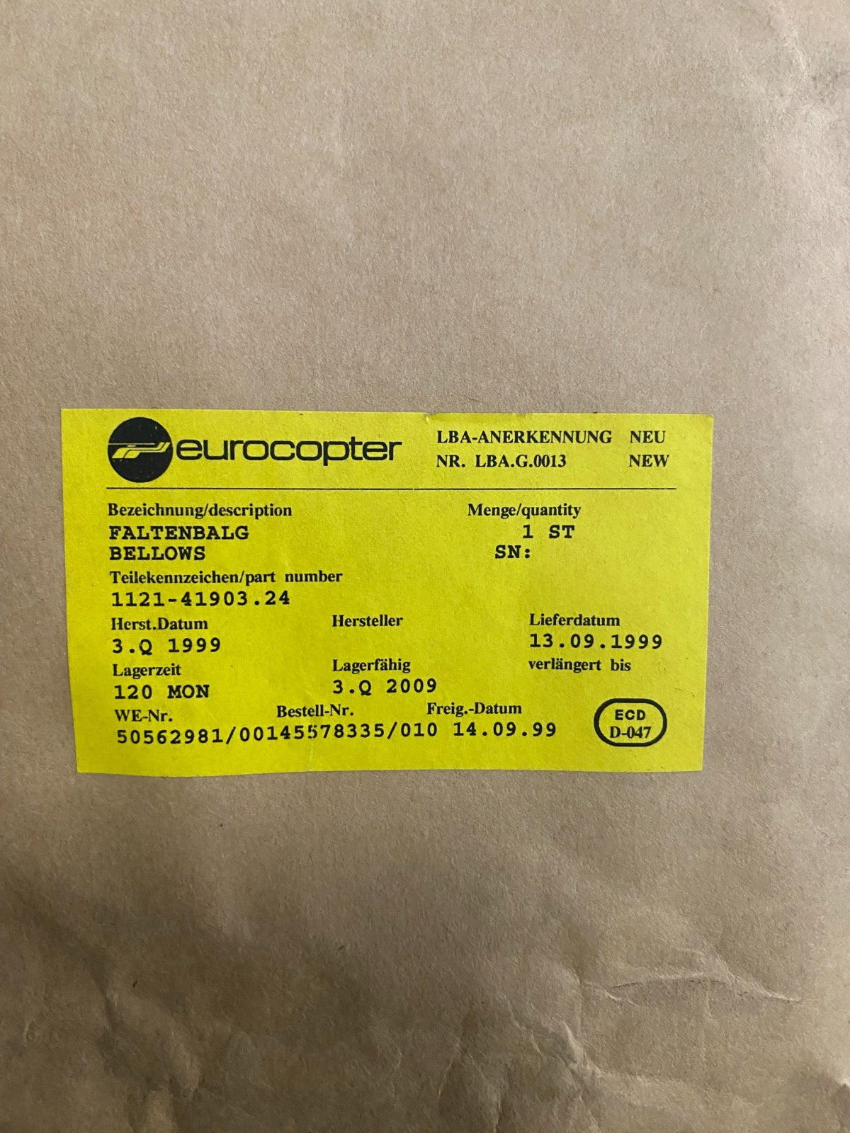 BELLOWS 1121-41903.24 FOR HELICOPTER Eurocopter{{Product SKU}}  Aviacharter