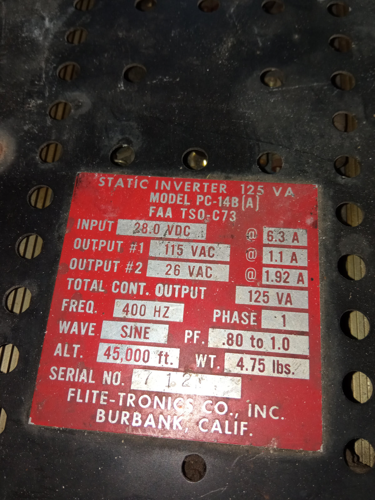 FAA TSO-C73 / PC-14B — AIRCRAFT STATIC INVERTER Aviacharter{{Product SKU}}  Aviacharter