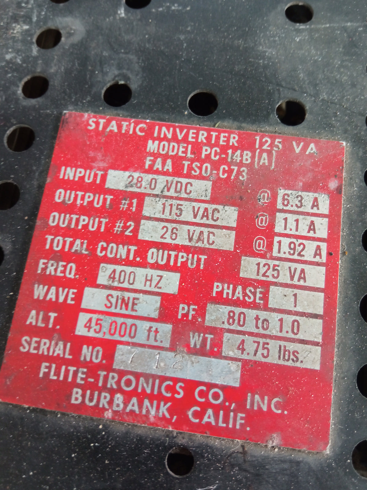 FAA TSO-C73 / PC-14B — AIRCRAFT STATIC INVERTER Aviacharter{{Product SKU}}  Aviacharter