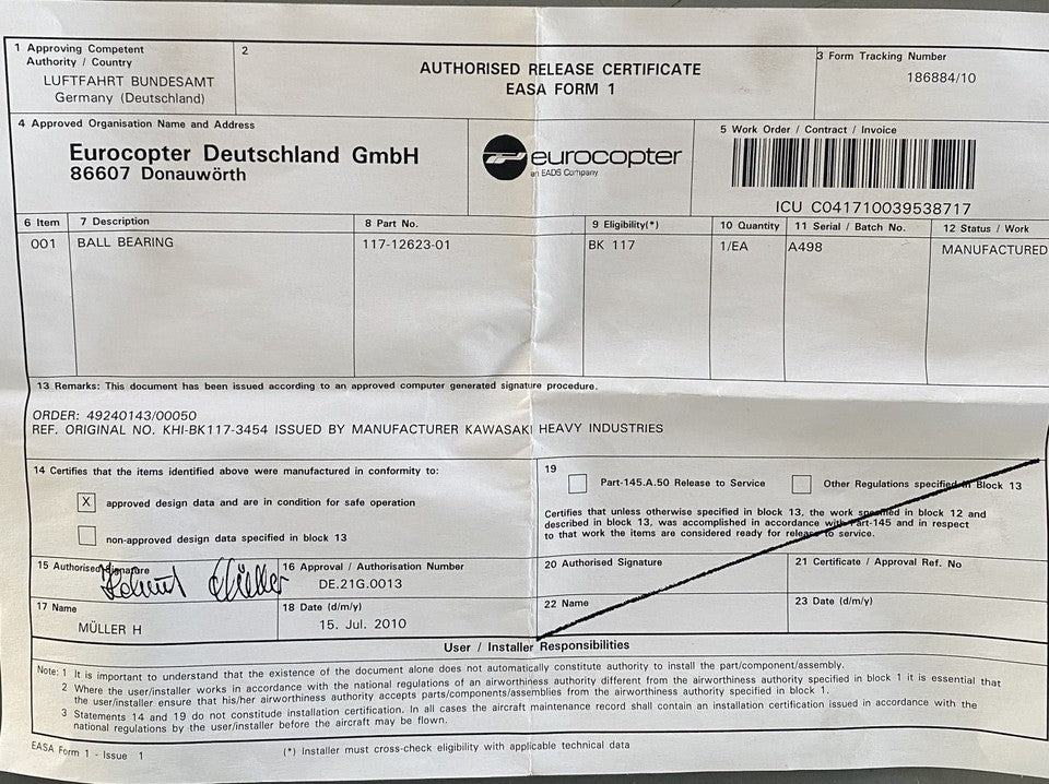 BALL BEARING PN 117-12623-01 Eurocopter{{Product SKU}}  Aviacharter