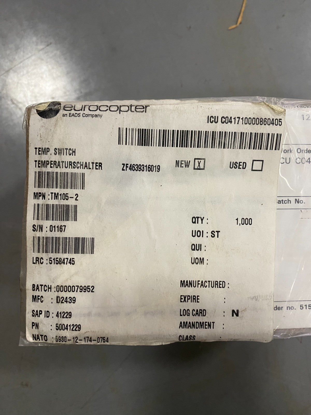 TEMPERATURE SWITCH TM105-2 MBB Bo 105 Eurocopter{{Product SKU}}  Aviacharter